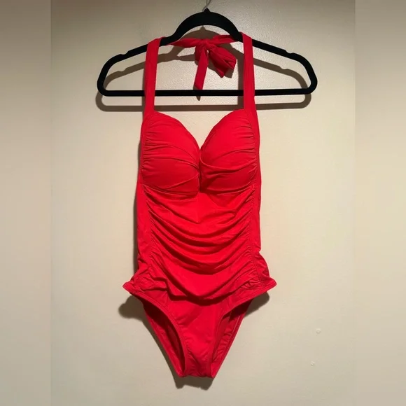 Liz Claiborne One Piece Swimsuit red halter women’s 12 - Picture 1 of 8